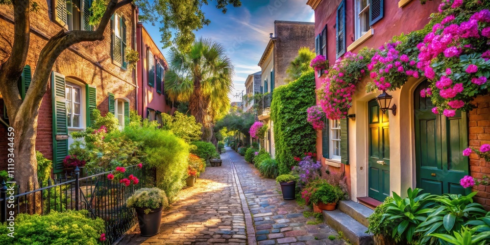 Scenic Charleston Walkway with Historic Architecture and Lush Greenery - A Captivating Southern Stroll Experience in Charming Charleston, South Carolina, Showcasing Iconic Streets and Vibrant Flora Scenic Charleston Walkway with Historic Architecture and Lush Greenery - A Captivating Southern Stroll Experience in Charming Charleston, South Carolina, Showcasing Iconic Streets and Vibrant Flora