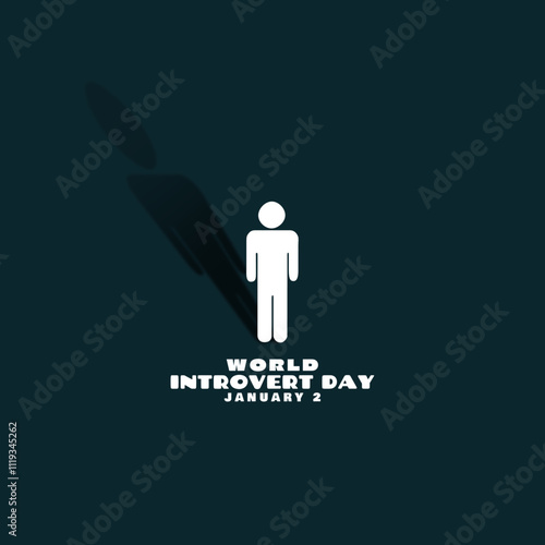 World Introvert Day to celebrate on January 2nd. Illustration of a person icon standing alone in the dark.