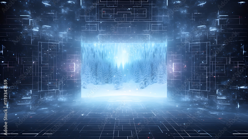 Fototapeta premium Cyber winter background, copy space for text
