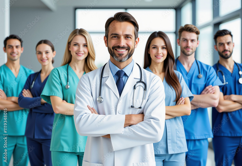 Team of Confident Medical Professionals Led by a Doctor.
Team of Confident Medical Professionals Led by a Doctor.