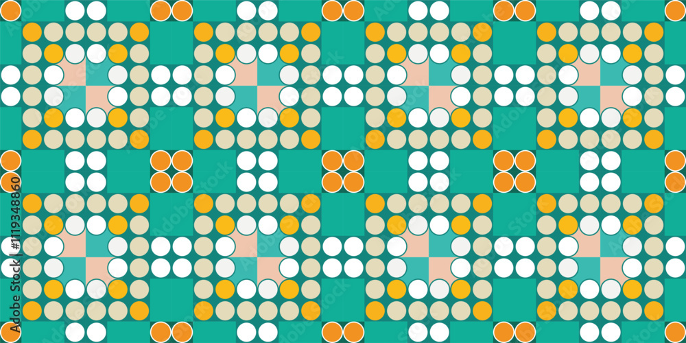 Fototapeta premium Seamless vector pattern texture background with geometric shapes, colored in turquoise, gray and white colors