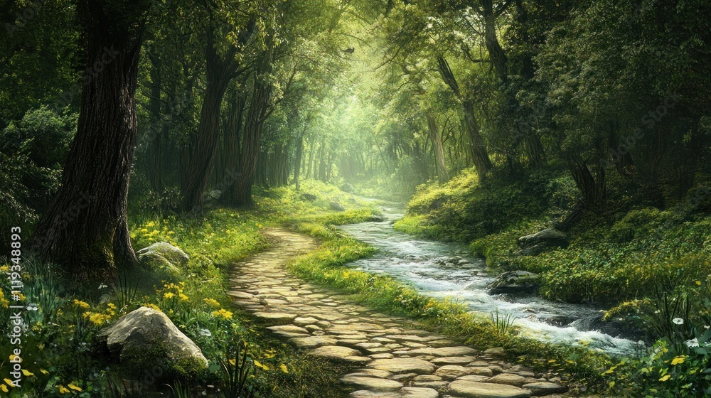 Obraz premium Enchanted Forest Path: A Serene Journey Through Nature's Embrace