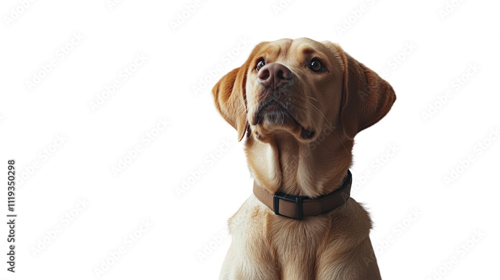 Golden Retriever Puppy with Curious Gaze: A close-up portrait of a golden retriever puppy looking up with a curious and playful expression. Golden Retriever Puppy with Curious Gaze: A close-up portrait of a golden retriever puppy looking up with a curious and playful expression.