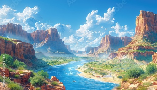 Serene River Flows Through Majestic Canyon Walls