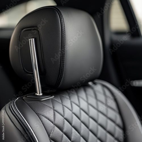 car seat headrest detail with telescopic metal rods
