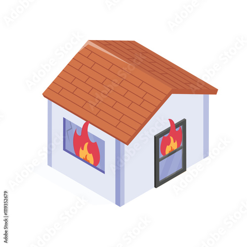 Get this amazing icon of fire insurance, burning home vector design