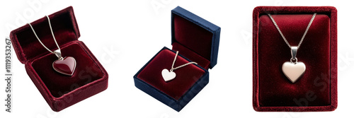 valentine heart gift. Delicate heart shaped pendant in velvet box transparent background photo