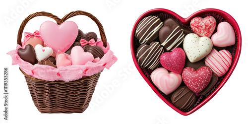 Wallpaper Mural valentine heart gift. Delightful heart shaped chocolates in gift basket transparent background Torontodigital.ca