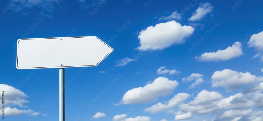 Blank directional sign against blue sky with clouds, empty space for text, clear weather, outdoor scene, copy space for text Blank directional sign against blue sky with clouds, empty space for text, clear weather, outdoor scene, copy space for text