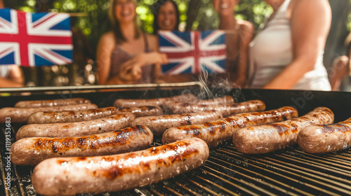 Friends celebrating Australia Day with barbecue and sausages in a festive outdoor setting
