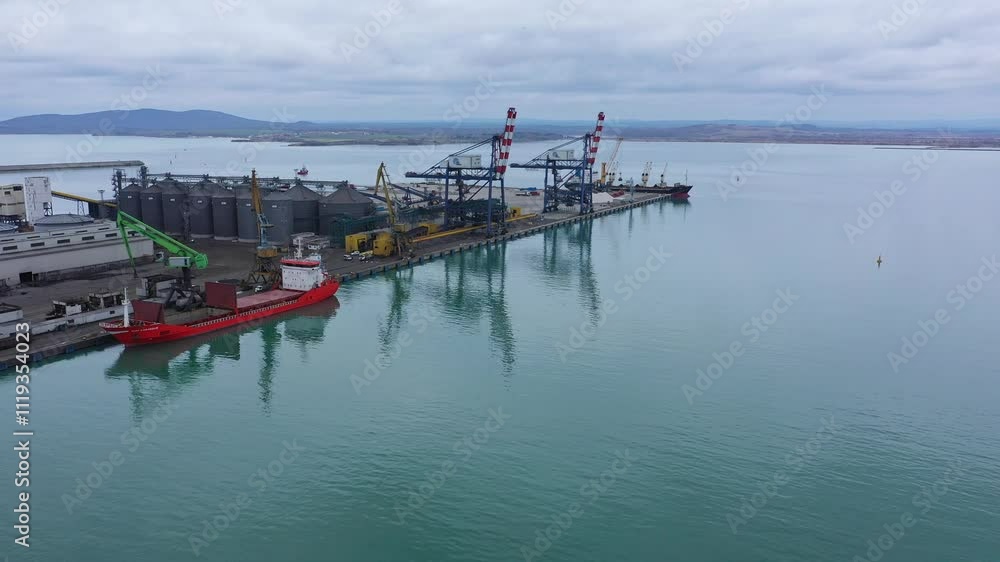 Aerial view to a tank fuel port facility in Burgas, Bulgaria Aerial view to a tank fuel port facility in Burgas, Bulgaria