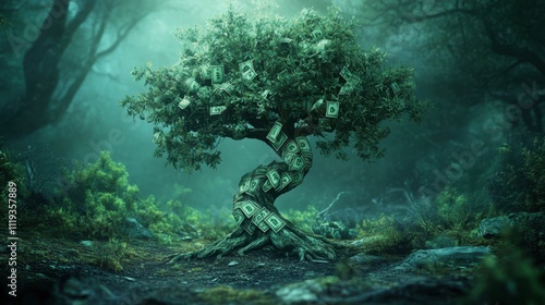 Wallpaper Mural Money Tree Surrounded by Mysterious Forest and Foggy Environment Torontodigital.ca