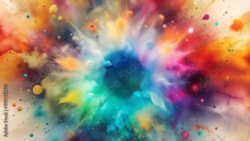 Colorful abstract explosion with vibrant hues and swirling patterns in a cosmic background, the concept of a bright holiday




