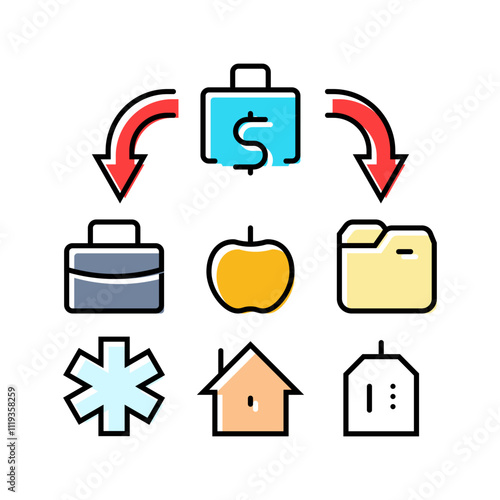 categories budget planning color icon vector. categories budget planning sign. isolated symbol illustration