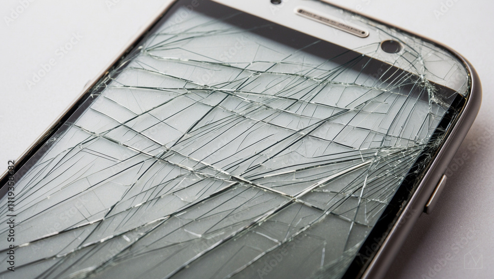 Fototapeta premium Scratched Smartphone Screen with Cracks and Abrasions in High Clarity