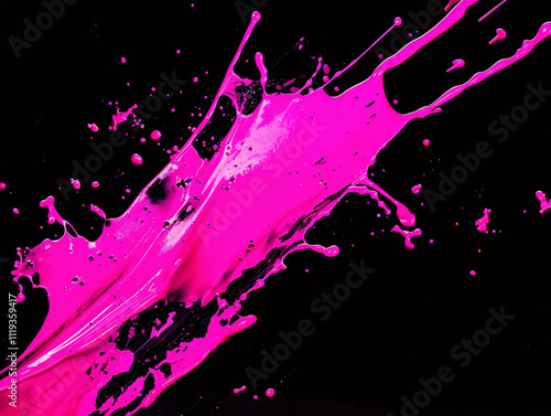 Neon pink splashes against a stark black background, the vibrant color popping vividly, creating an eye-catching visual. photo