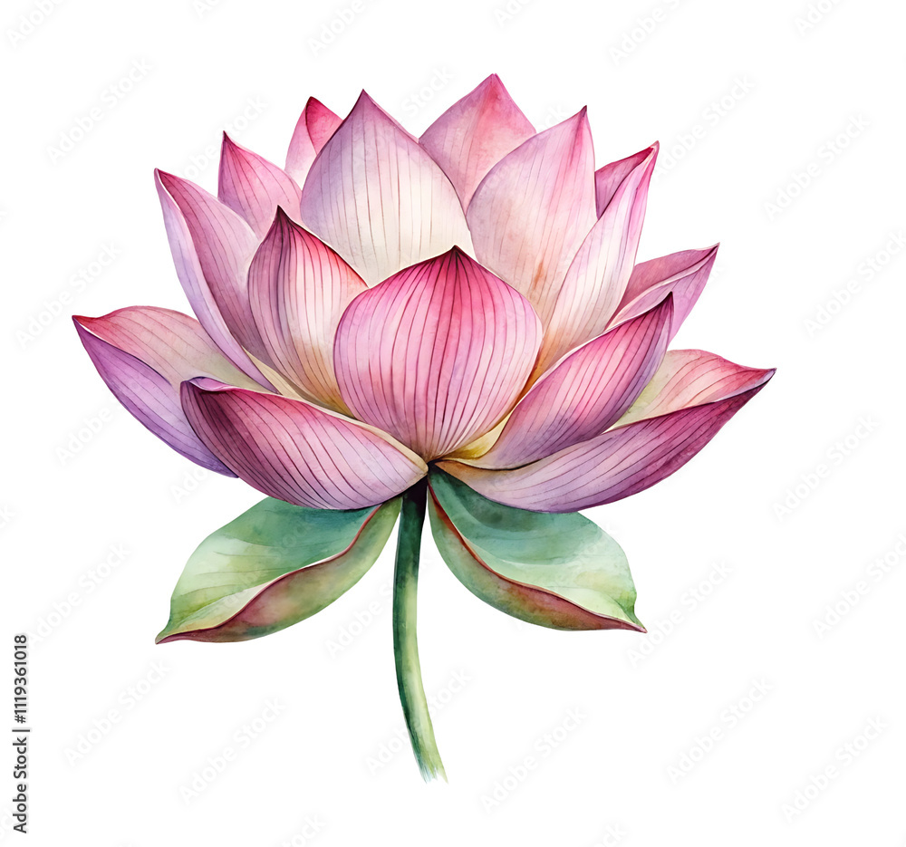 Fototapeta premium watercolor illustration of pink lotus isolated on transparent background