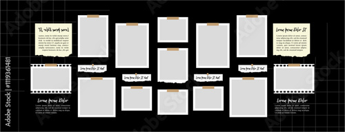 Pictures or photos frame collage, page grid layout abstract photo frames and digital photo wall template