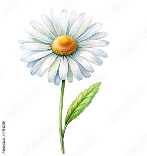 watercolor illustration of white daisy flower isolated on transparent background