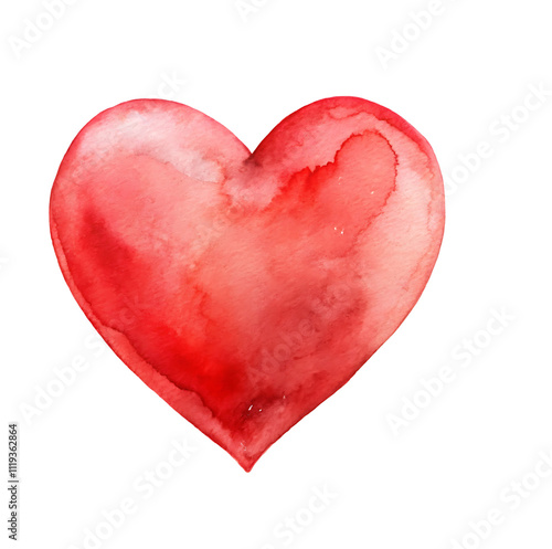 watercolor illustration of  red heart isolated on transparent background