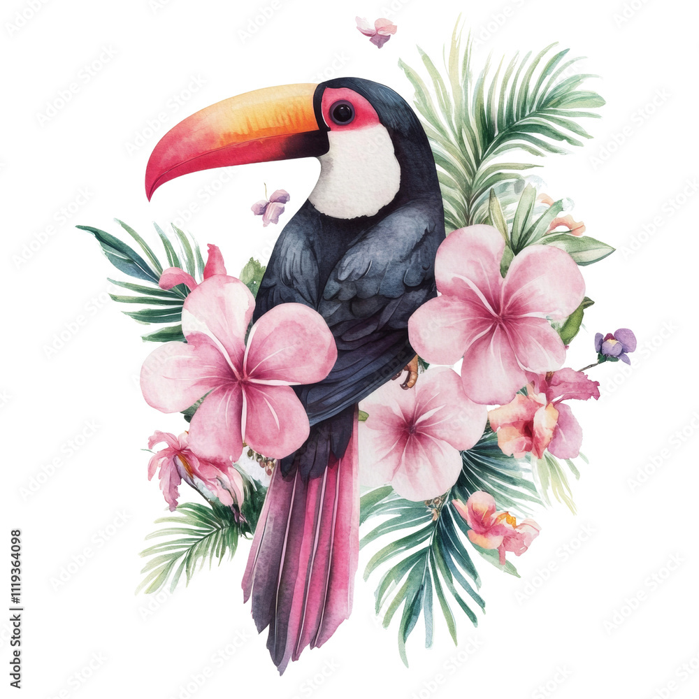Naklejka premium Toucan watercolor illustration isolated transparent background