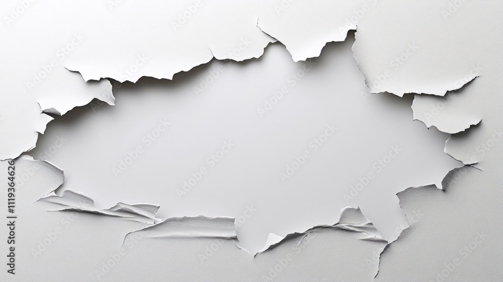 White paint cracked surface with hole, revealing background. Generative ai White paint cracked surface with hole, revealing background. Generative ai