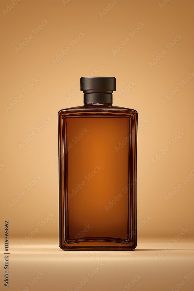 Amber glass perfume bottle on brown background. Amber glass perfume bottle on brown background.