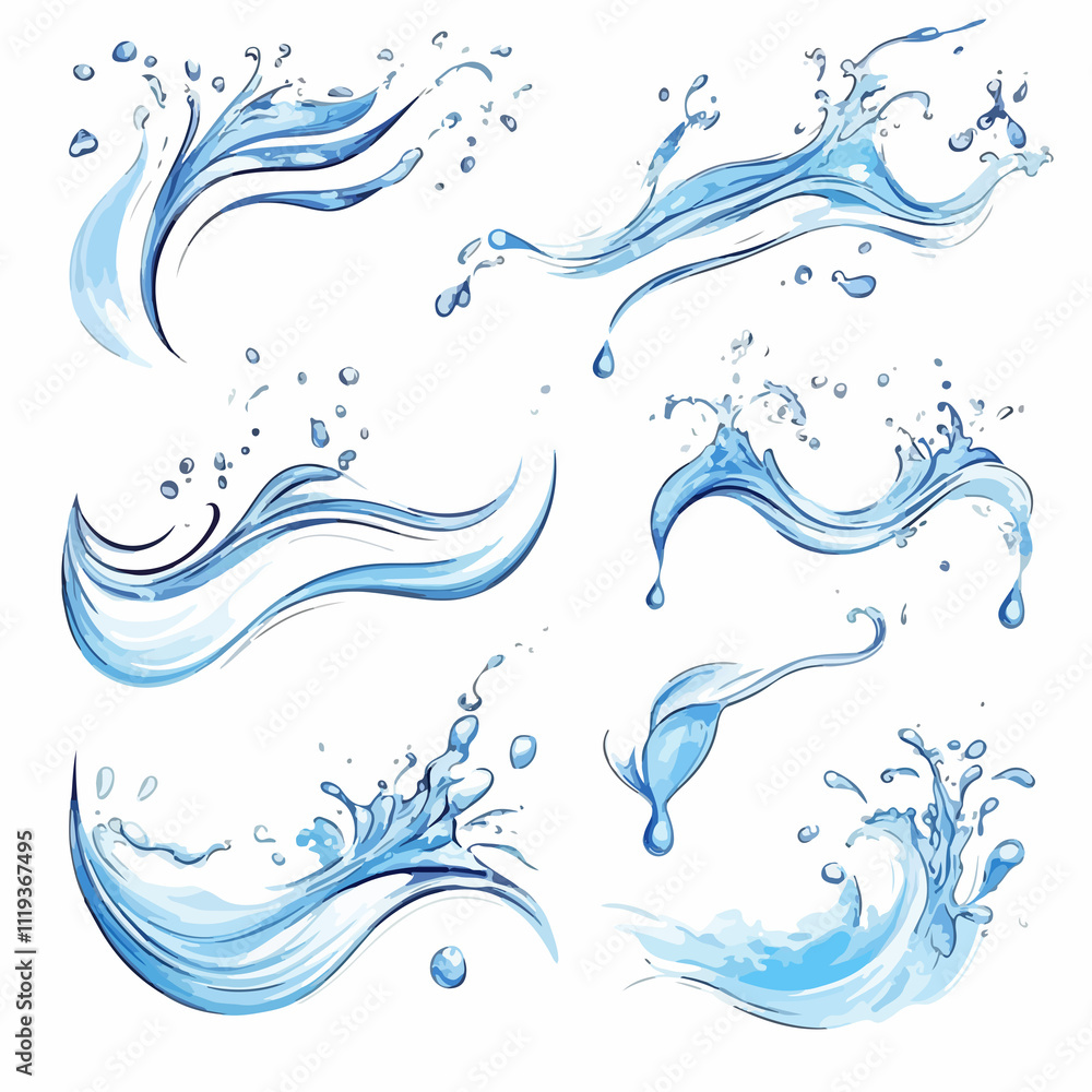 Elegant Blue Curved Water Splash Drops Vector Set Elegant Blue Curved Water Splash Drops Vector Set