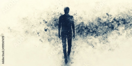 A Silhouette Walking Through Disintegrating Dust