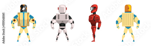 Robot Costume with Helmet Standing Pose Vector Set