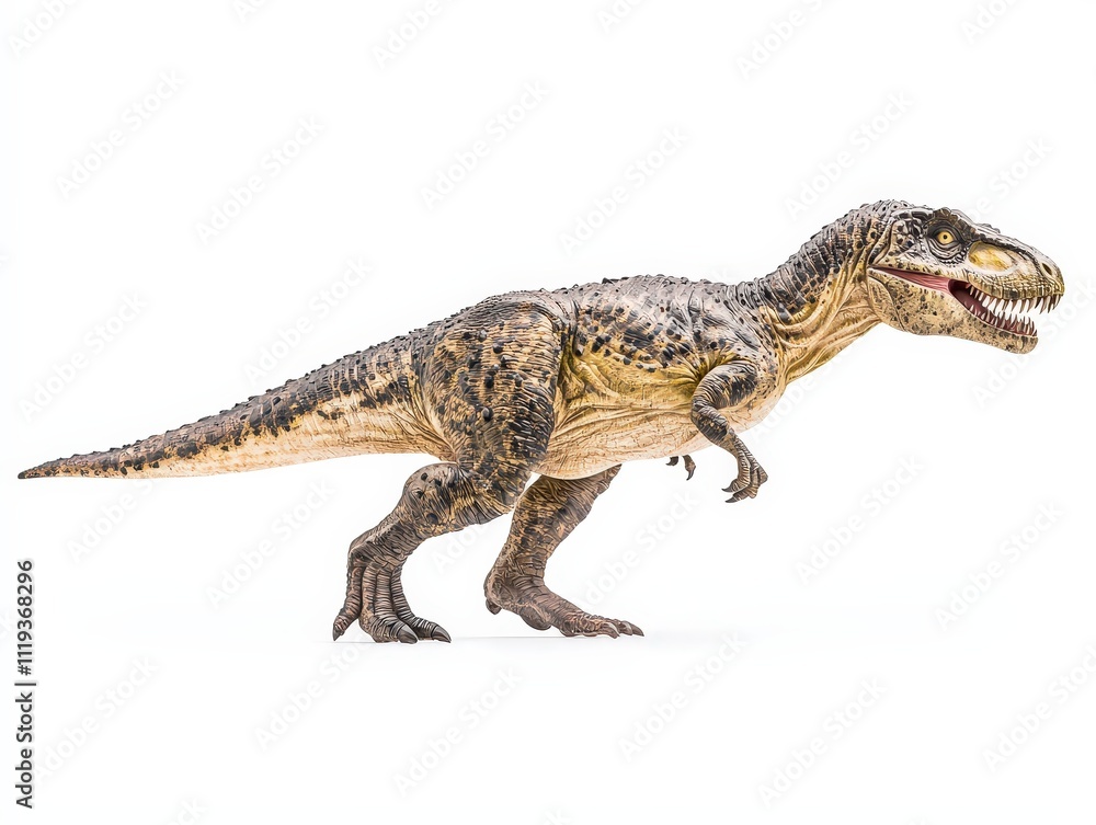 Obraz premium Tyrannosaurus dinosaur, triassic period, mesozoic era, cretaceous period, jurassic period, isolated on white background