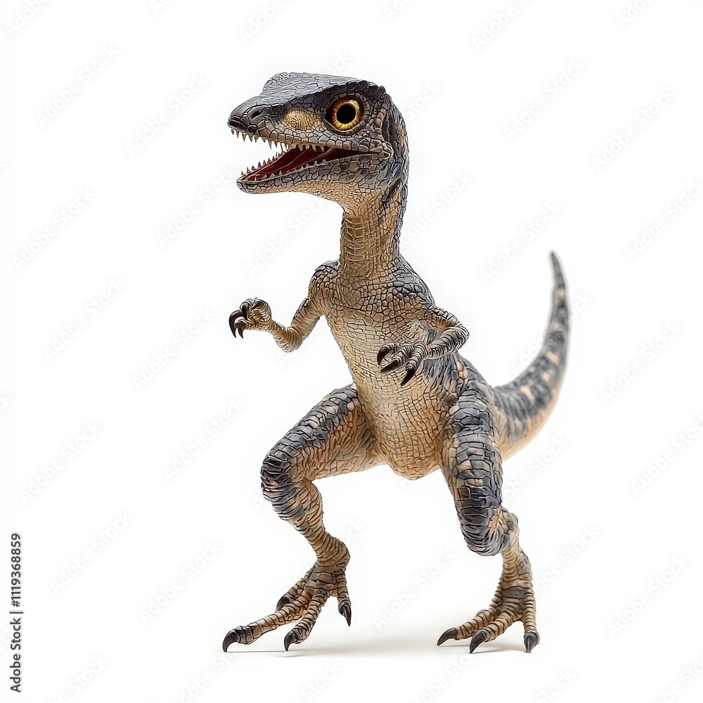 Velociraptor dinosaur, triassic period, mesozoic era, cretaceous period, jurassic period, isolated on white background Velociraptor dinosaur, triassic period, mesozoic era, cretaceous period, jurassic period, isolated on white background