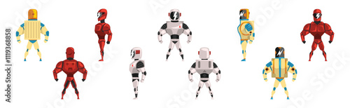 Robot Costume with Helmet Standing Pose Vector Set