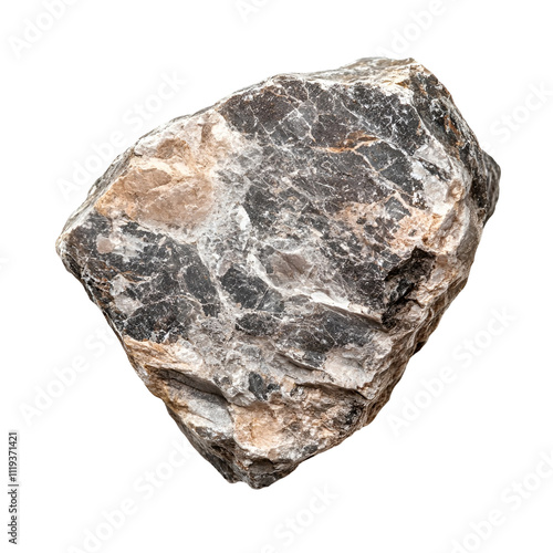 Top view of a hyperrealistic single saponite rock in an irregular shape isolated on a white transparent background photo