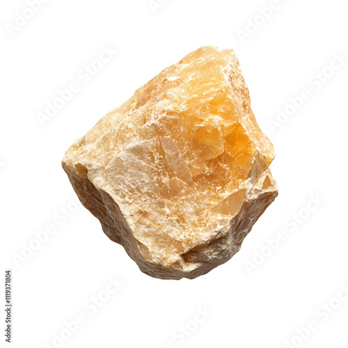 Top view of a hyperrealistic single stilbite rock in an irregular shape isolated on a white transparent background photo