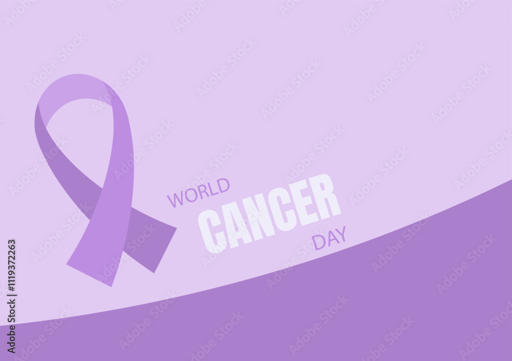 World Cancer Day concept. Purple ribbon with text on violet background World Cancer Day concept. Purple ribbon with text on violet background