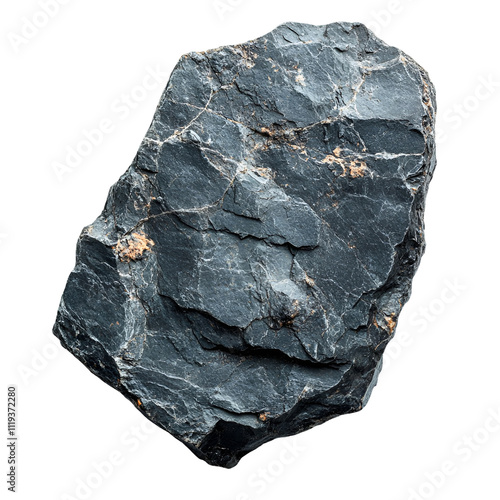 Top view of a hyperrealistic single andesite rock in an irregular shape isolated on a white transparent background photo