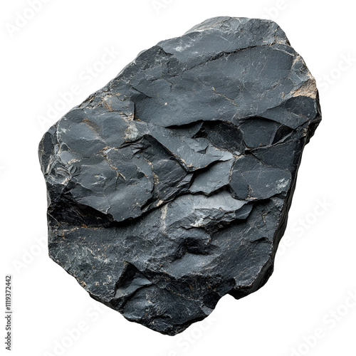 Top view of a hyperrealistic single basalt rock in an irregular shape isolated on a white transparent background photo