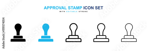 Approval stamp icon collection in black and blue colors