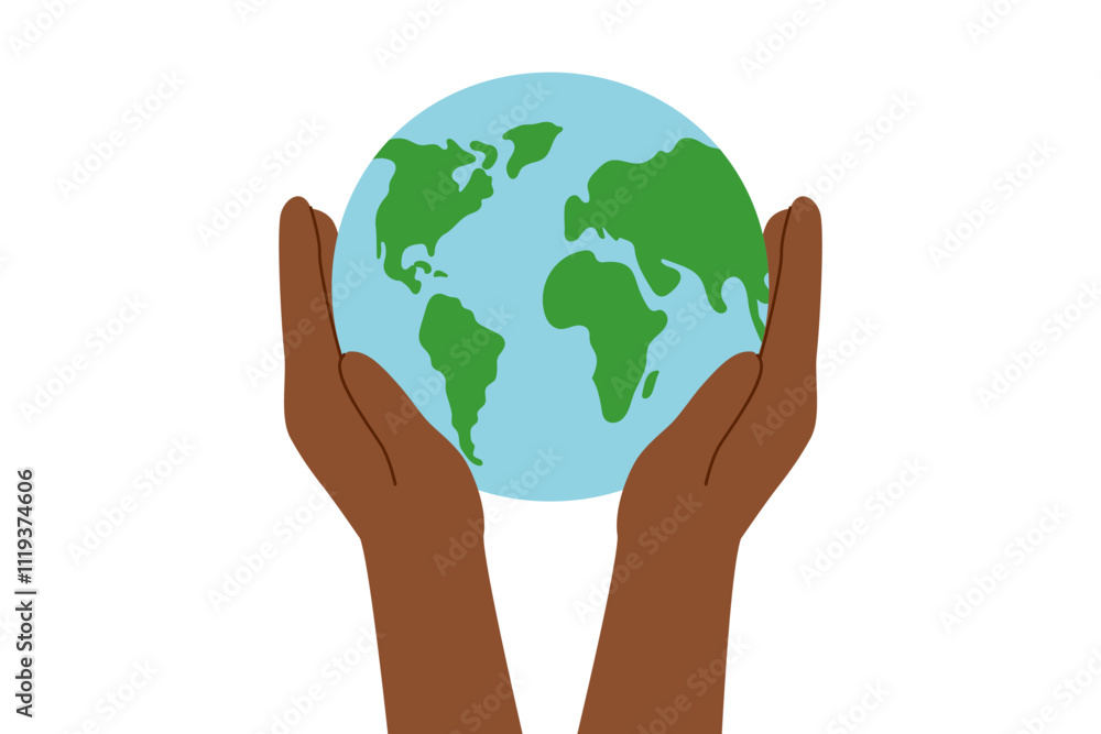 Human hands holding planet Earth. Ecology and care concept. Save the planet. Clipart flat illustration.
Human hands holding planet Earth. Ecology and care concept. Save the planet. Clipart flat illustration.