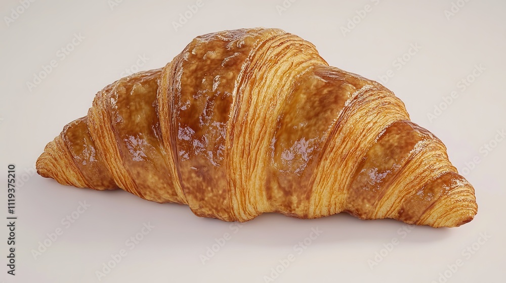 Golden flaky croissant on plain background, detailed texture visible. Golden flaky croissant on plain background, detailed texture visible.