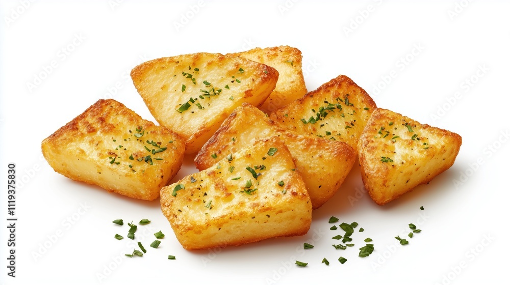 Deep-fried potato pieces with spices on a white background, isolated Deep-fried potato pieces with spices on a white background, isolated