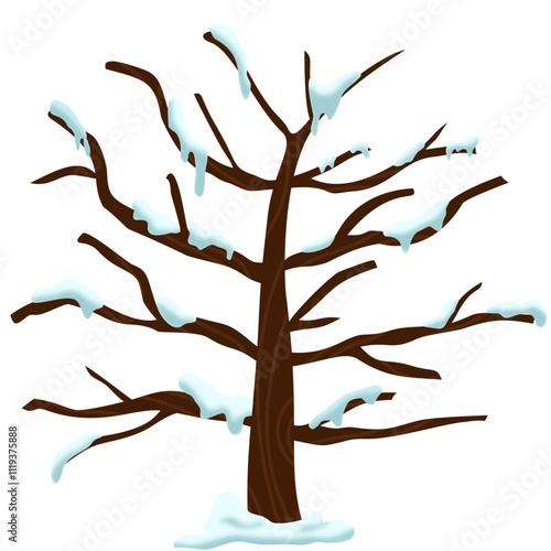 Isolated Snowy Dried Trees Stand Silently Against A White Square Background, Their Branches Adorned With Glistening Frost.