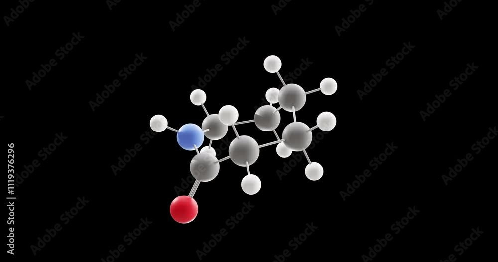 Caprolactam molecule, rotating 3D model of lactam, looped video on a black background Caprolactam molecule, rotating 3D model of lactam, looped video on a black background