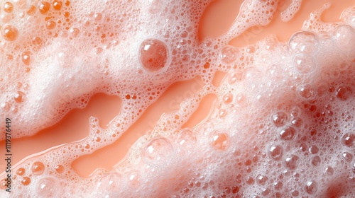 Close-up View of Delicate Pink Soap Foam with Bubbles