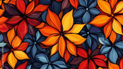 Wallpaper Mural Abstract Floral Design With Vivid Orange And Blue Flowers Torontodigital.ca