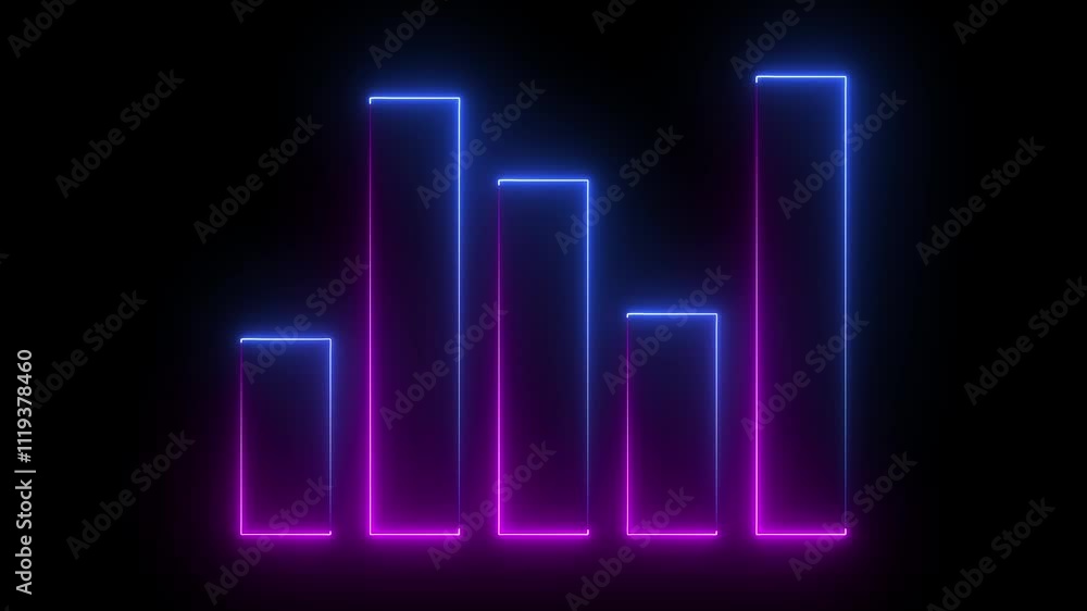 Neon glowing arrow up business graph icon animation .Neon business chart growth concept black background . Neon glowing arrow up business graph icon animation .Neon business chart growth concept black background .