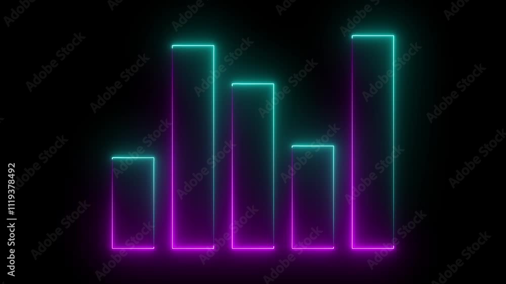 Neon glowing arrow up business graph icon animation .Neon business chart growth concept black background . Neon glowing arrow up business graph icon animation .Neon business chart growth concept black background .