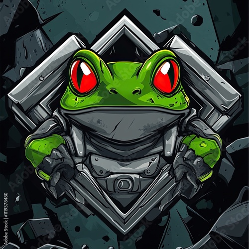 Cyberpunk Frog in Armored Suit: A Digital Art Illustration photo