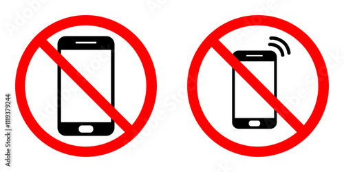No cell phones, no smartphone, no mobile phone allowed sign vector. Prohibition warning sign.